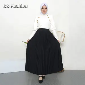 Rok Plisket Lurus Basic Rampel Kecil Bahan Moumbloe Premium TERBARU Fit Karet Panjang Variasi Rempel Wanita Bawahan Lidi Muslim Hitam Maxi