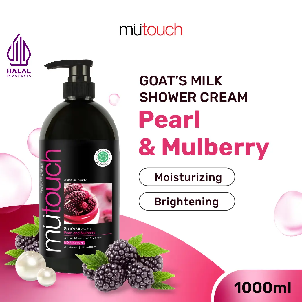 MuTouch Goat's Milk Shower Cream Pearl and Mulberry 1000ml - Sabun Mandi