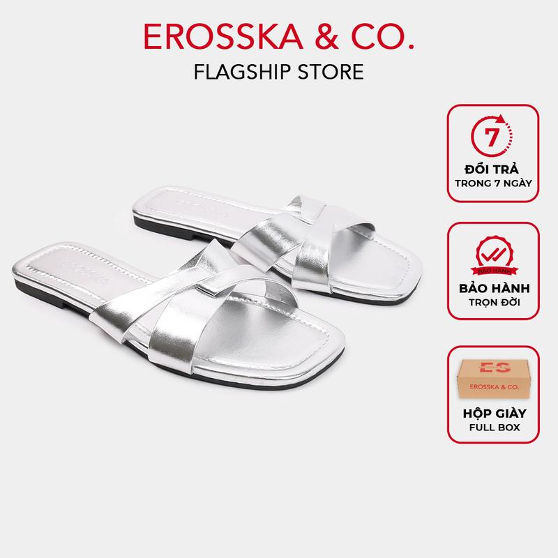   EROSSKA  - Dép nữ đế bằng quai dây phối chéo nhau kiểu dáng basic cao 1cm màu bạc có hộp giày fullbox - DE091 