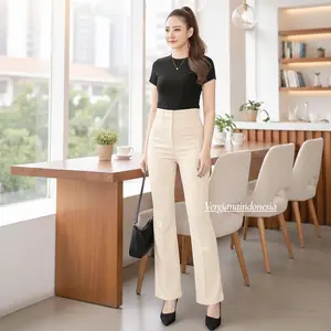 Kylie Cutbray Highwaist Pants - Celana Highwaist Flare Pants Cutbray Panjang Wanita Semiwool Premium Kulot Hitam Basic Casual Fit Formal Bawahan Slim Cream Kerja