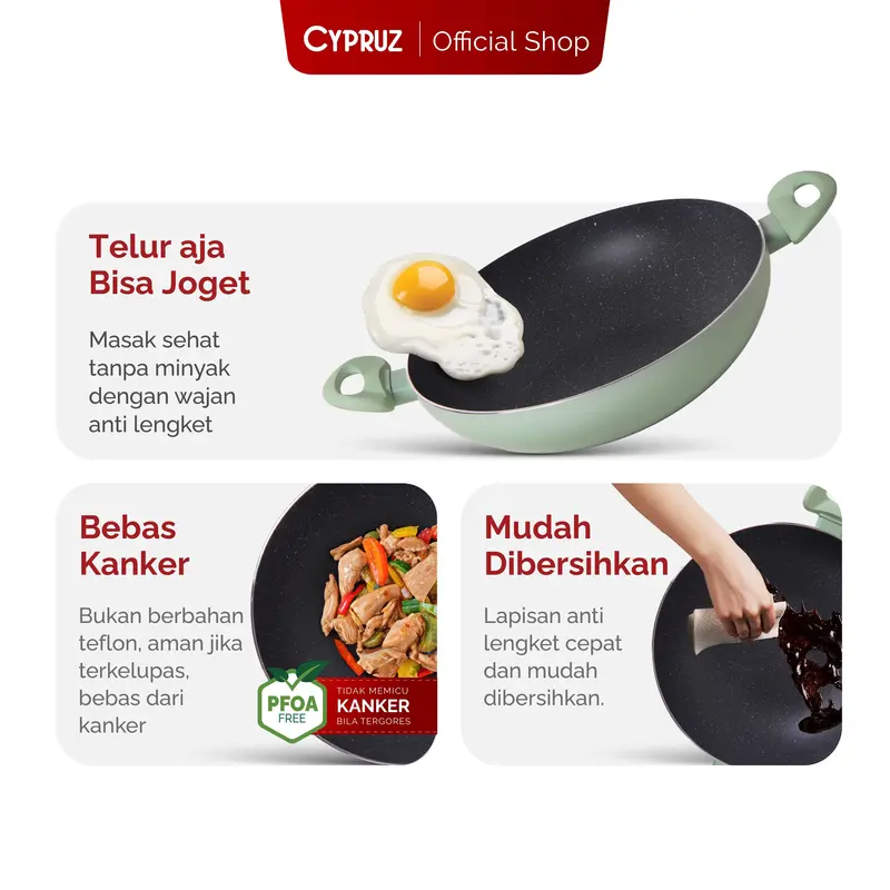 [SPECIAL KOKO PANCI] [COD] Cypruz Wajan Kuali 30 cm Abu Anti Lengket Tanpa Tutup Featehrlight Series Kitchenware 3
