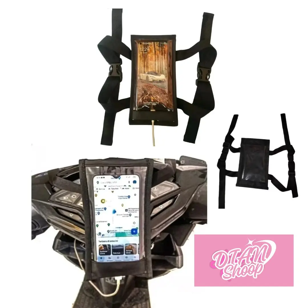 Holder Hp Anti air Touchscreen layar untuk motor Tas Hp motor - Hitam