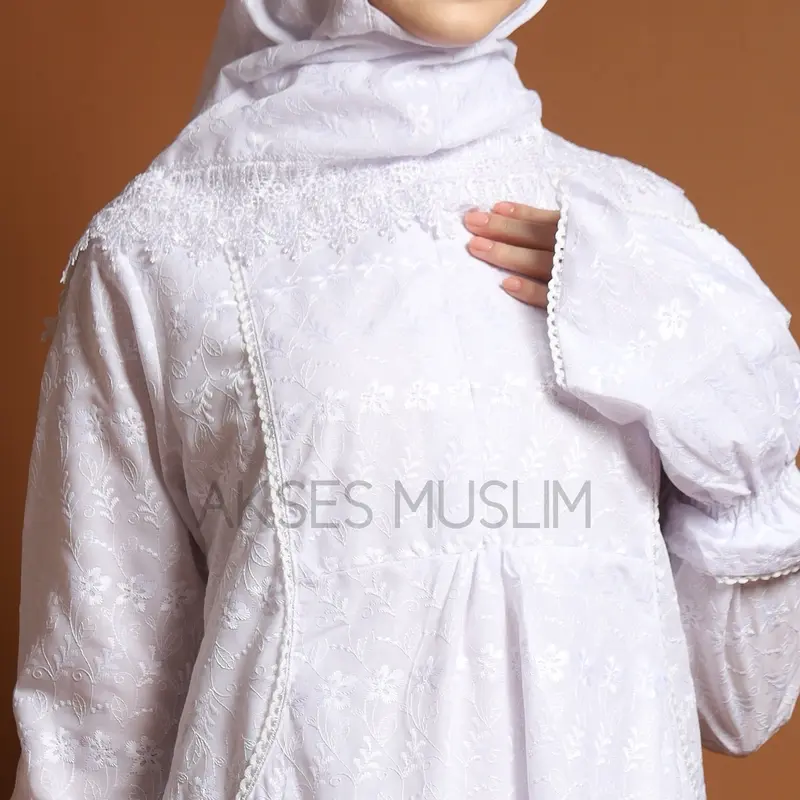 Gamis ihrom wanita gamis putih wanita paket kerudung katun bordir perlengkapan haji dan umroh wanita Bergo Motif Nyaman Muslim Lembut Jilbab Kantong Panjang Setelan Lebaran Dress Jepang 7