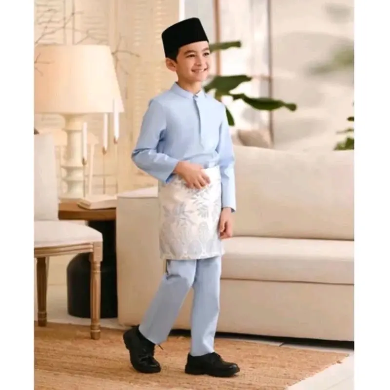 SETELAN Baju Melayu Anak Pria Teluk Belanga Muslim 6