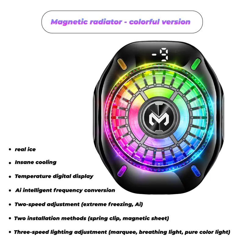 MODOFO Kipas Pendingin Game Semikonduktor Dual Mode Layar Digital Pembekuan Cepat Pendingin Tahan Lama Magnet HP Hisap Kuat 3 Level Efek 3 Warna Lampu Game cooler Gamepad 7