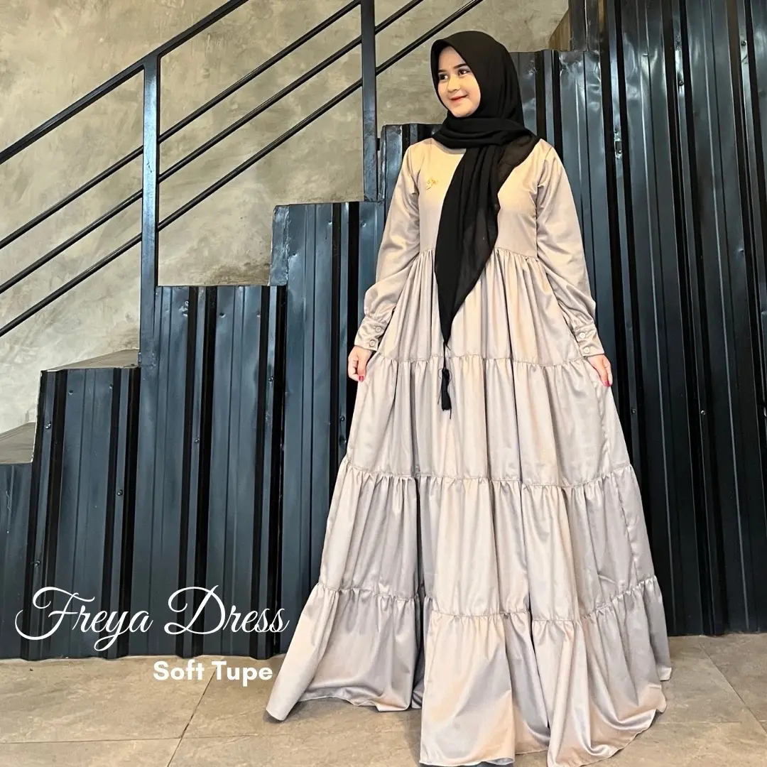 Freya dress gamis canda susun empat lebar Muslim Wanita Katun
