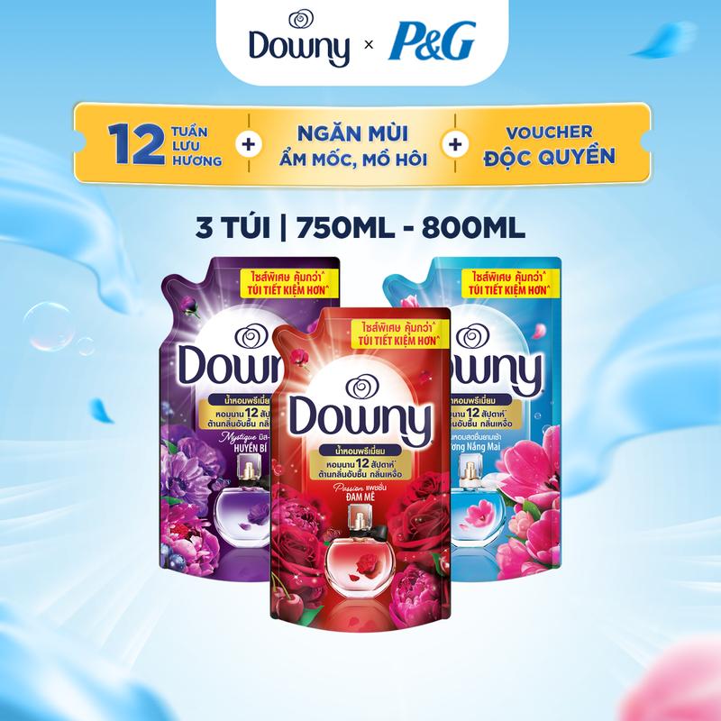 Combo 3 túi Nước xả vải Downy hương Đam Mê Huyền Bí Nắng Mai 750 - 800ml