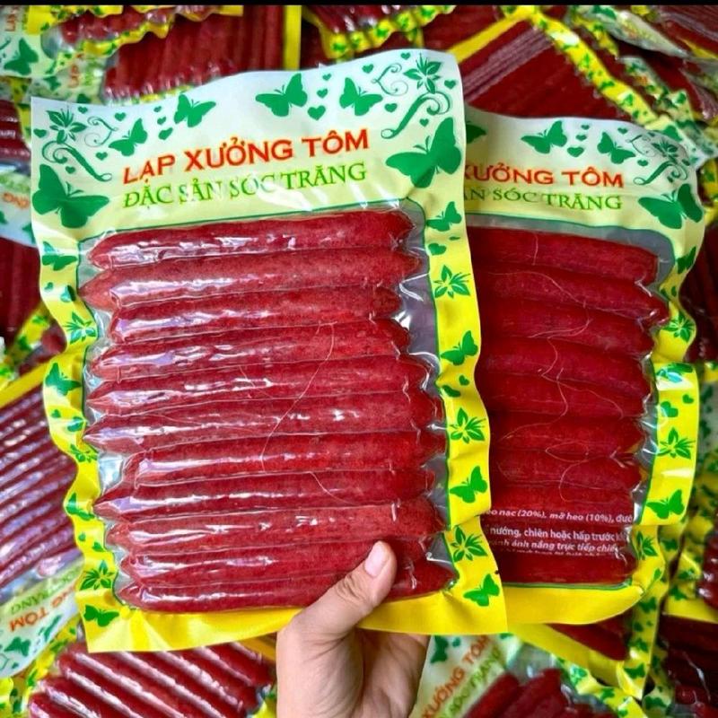 1kg lạp xưởng tôm sóc trăng khô 2 túi bao bì xanh