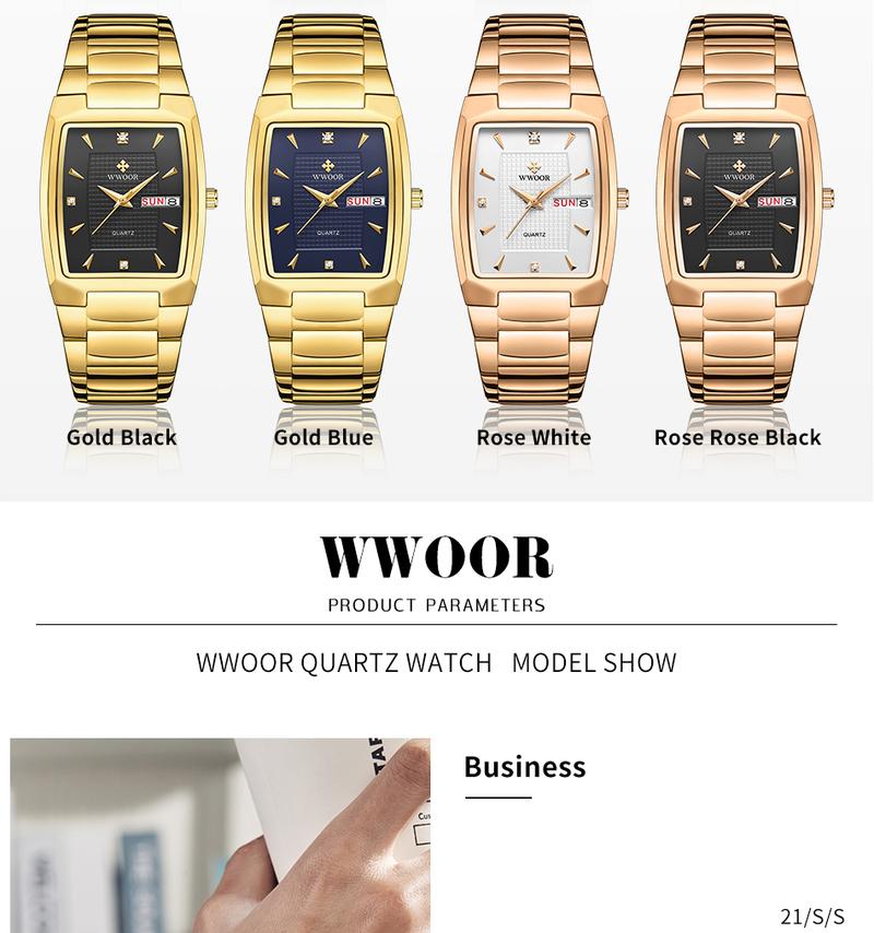 Product Introduction of WWOOR Watch -Đồng Hồ Sang Trọng Cho Nam, Không Thấm Nước, Với Vòng Tay Thép Không Gỉ, Thể Thao, Chính Hãng, Sang Trọng, Vàng, Thạch Anh, 8837 Voi 8