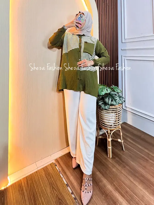 Sheza-YURA BLOUSE JUMBO KEMEJA OVERSIZE Wanita KOMBINASI Motif Katun Dewasa 4