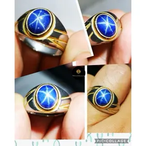 CINCIN BATUPERMATA BLUE AMERICAN STAR KEKERASAN 9 MOHS RING TITANIUM