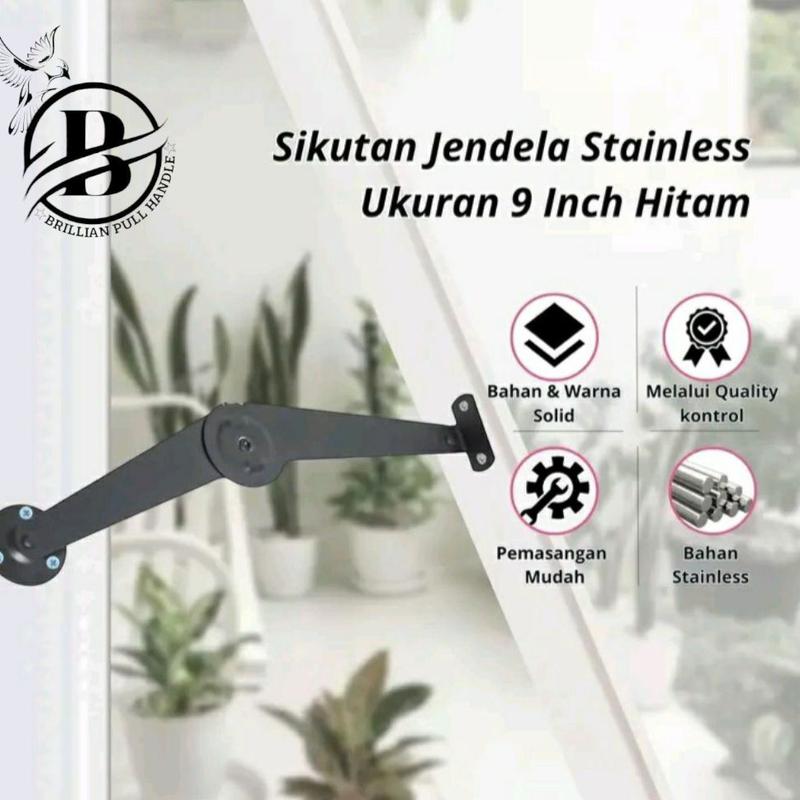 Engsel Salon Sikutan Lipat Jendela Premium Bahan Stainless Steel Tebal Ukuran 9 Inch - Warna Hitam Silver 2