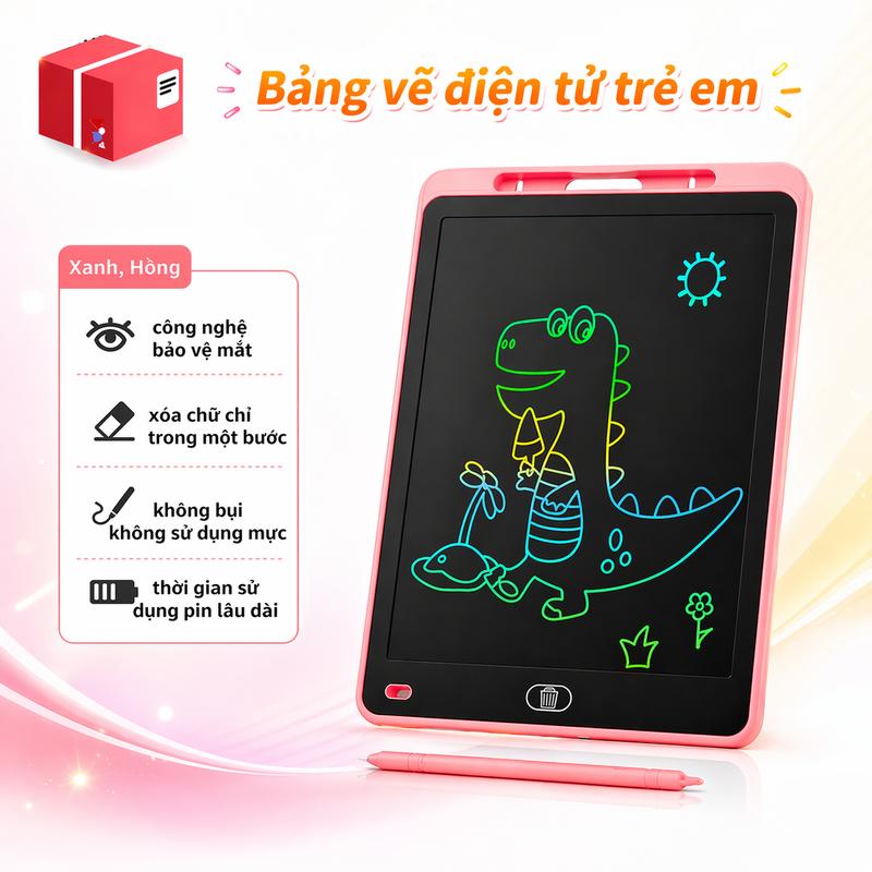 XẢ KHO Bảng Vẽ LCD Tự Xóa Cho Bé 6-8–10–12 Inch | Bảng Viết Điện Tử Không Bụi, Kèm Bút + Pin