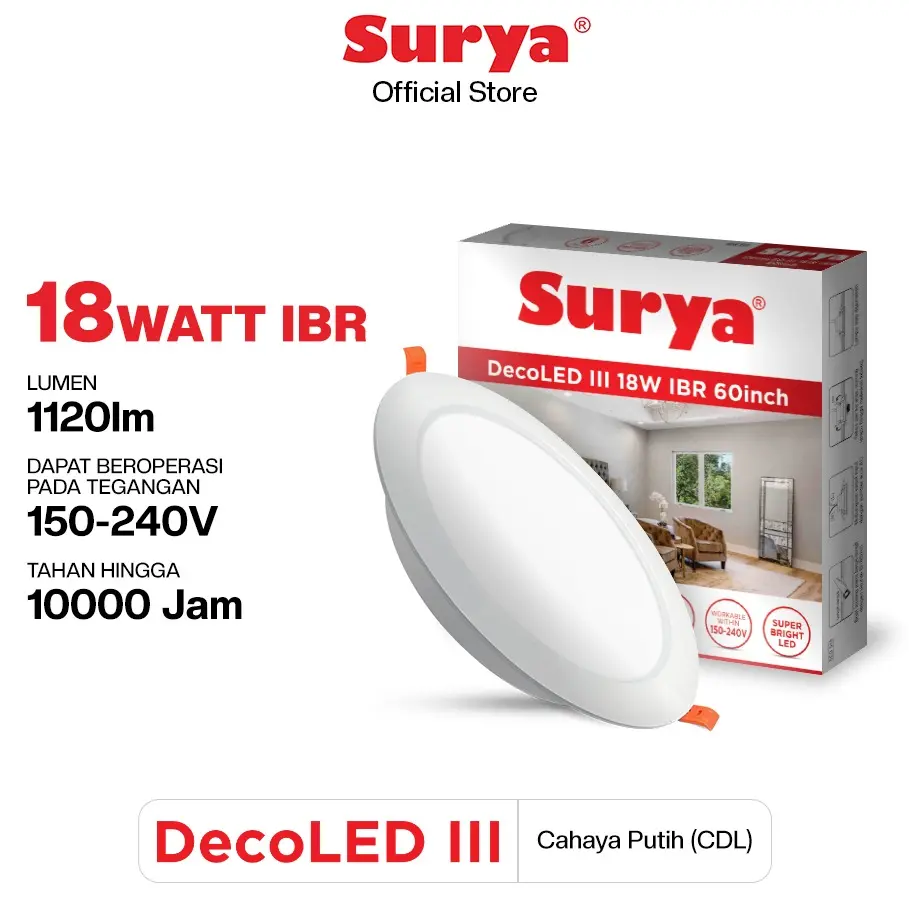 Surya Downlight LED Plafon 3-5-9-15-18 Watt Decoled III IBR Bohlam Lampu Rumah Cool Daylight Putih