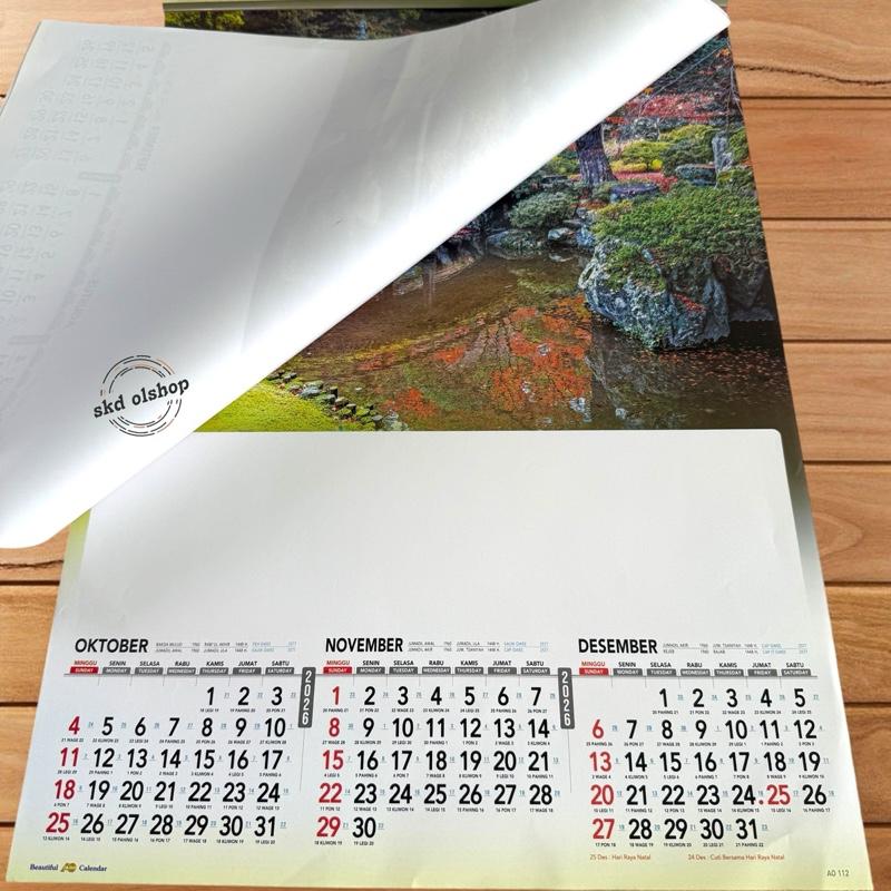 Kalender Tahun 2026 taman jepang triwulan AO 112 4 lembar 3 bulanan ukaran 38x54cm(terima castume cetak merek)