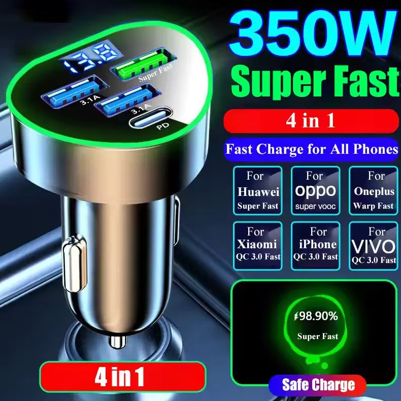UYUXIO Car Charger Mobil 4In1 Super-Fast Charging 3 USB Port 4 A 350W - D31
