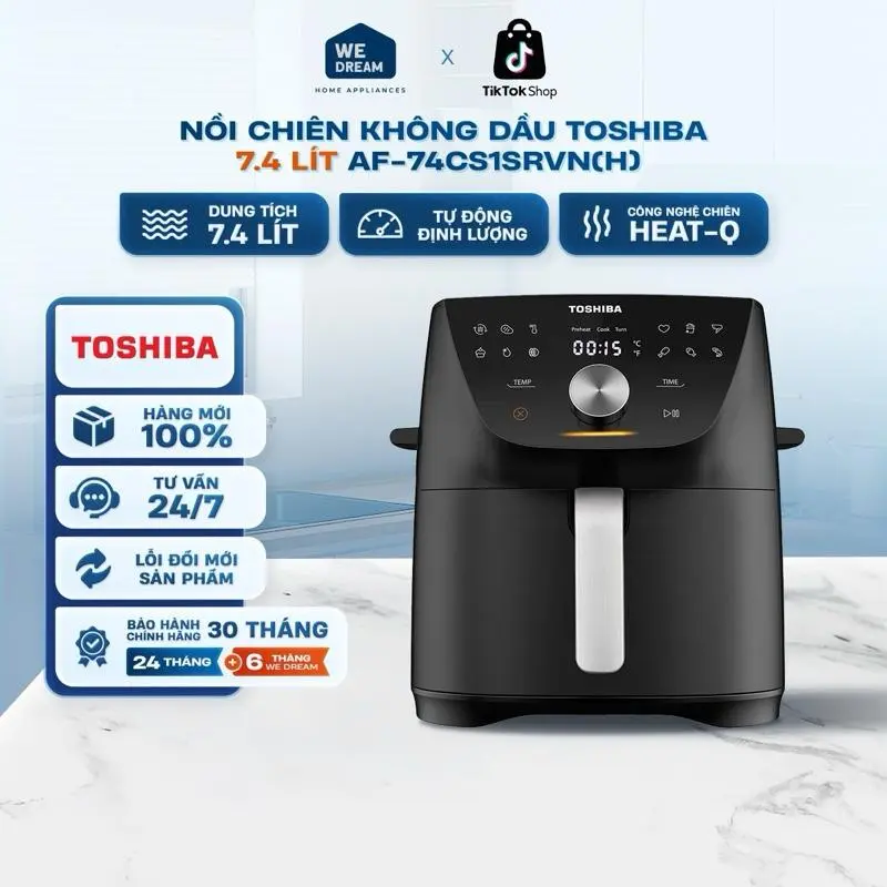Nồi Chiên Không Dầu Toshiba 7.4 Lít AF-74CS1SRVN(H) - Lòng Nồi Nhôm Phủ Chống Dính - Hàng Chính Hãng