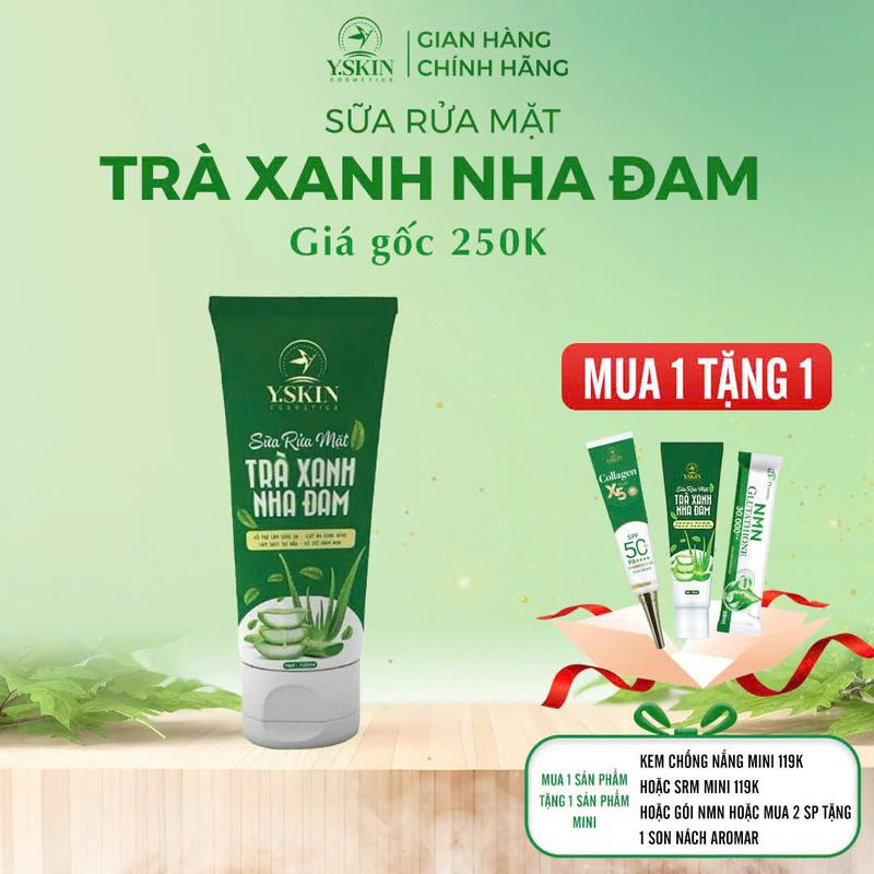   Y.Skin  Sữa Rửa Mặt TRÀ XANH NHA ĐAM  Mua 1 sp tặng kèm 1 tuýt SRM mini hoặc 1 kem chống nắng mini   Skincare 