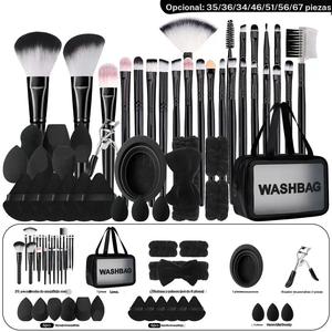 Set de 46 piezas de brochas de maquillaje con bolsa, herramientas cosméticas profesionales, incluye brochas, esponjas, diademas, para uso en viajes y diario, brochas de maquillaje