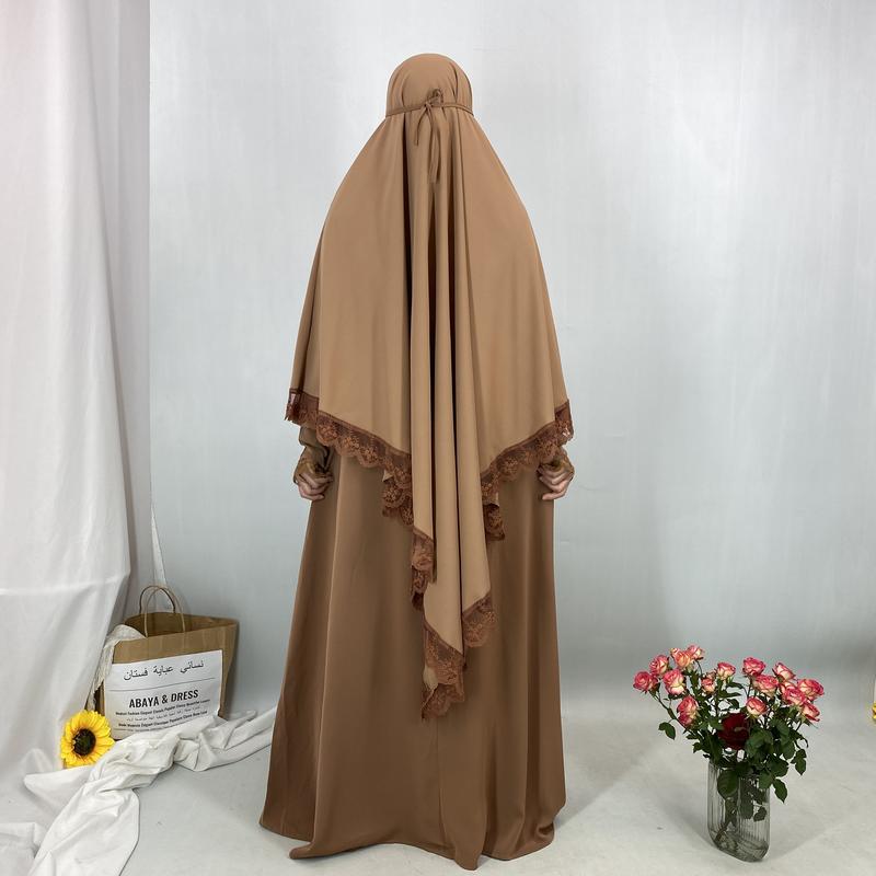 Product Introduction of 6693#  2 Piece Set Set Khimar (Jubah Free Khimar) New Fashion Prayer Muslims Women Lace Party Gift Dress And Khimar 6