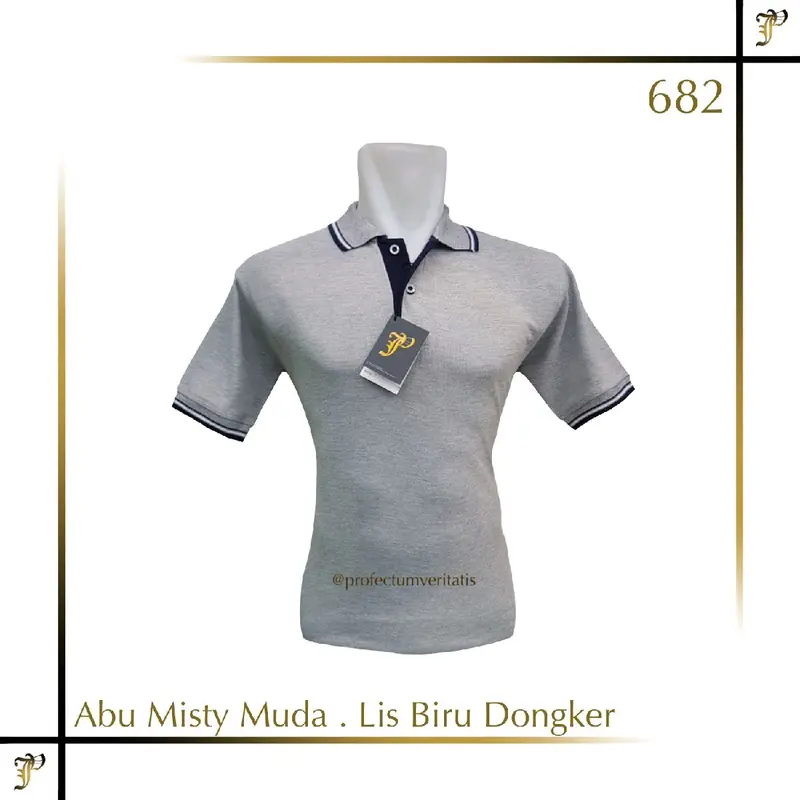 Profectum - Kaos Polo Unisex Lakos Katun Pique Premium Lengan Pendek Kombinasi (Putih /Abu Misti /Abu Silver /Hitam) 2