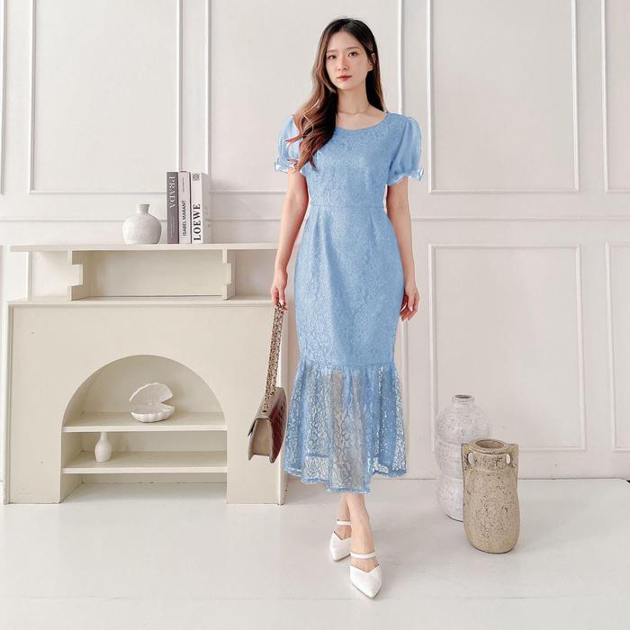 Promo Dress Lorenza (M,L&XL)/Dress Pesta/Dress Brukat/Dress Natal Kondangan  - Biru Muda, XL - Kota Administrasi Jakarta Barat - Yaoyao Collection |  Tokopedia