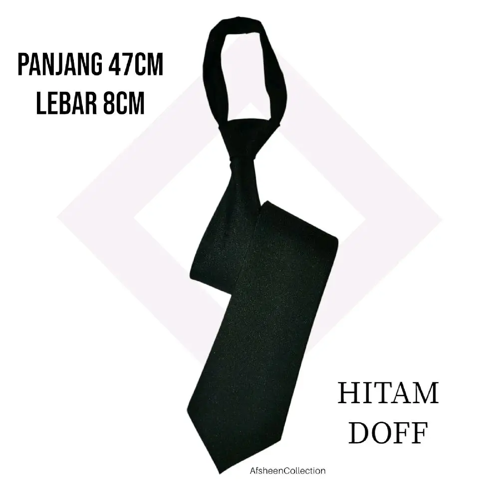 Dasi Hitam Doff Polos Instan Perekat Lebar 8cm Ospek Wisuda Pria Wanita