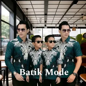 Baju Batik Lengan Panjang Batik Couple Ayah Dan Anak Motif Terbaru Batik Hijau Emerald Seragaman Bahan Katun Size M L XL XXL