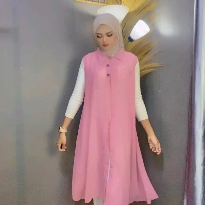 Outer Ceruty Long Dress Cardigan Kardigan Wanita Panjang Muslim Polos Tanpa Lengan Oversize Atasan Kancing Midi Dress Kondangan Cantik Jumbo blazer brokat aira outfit outer tenun 7