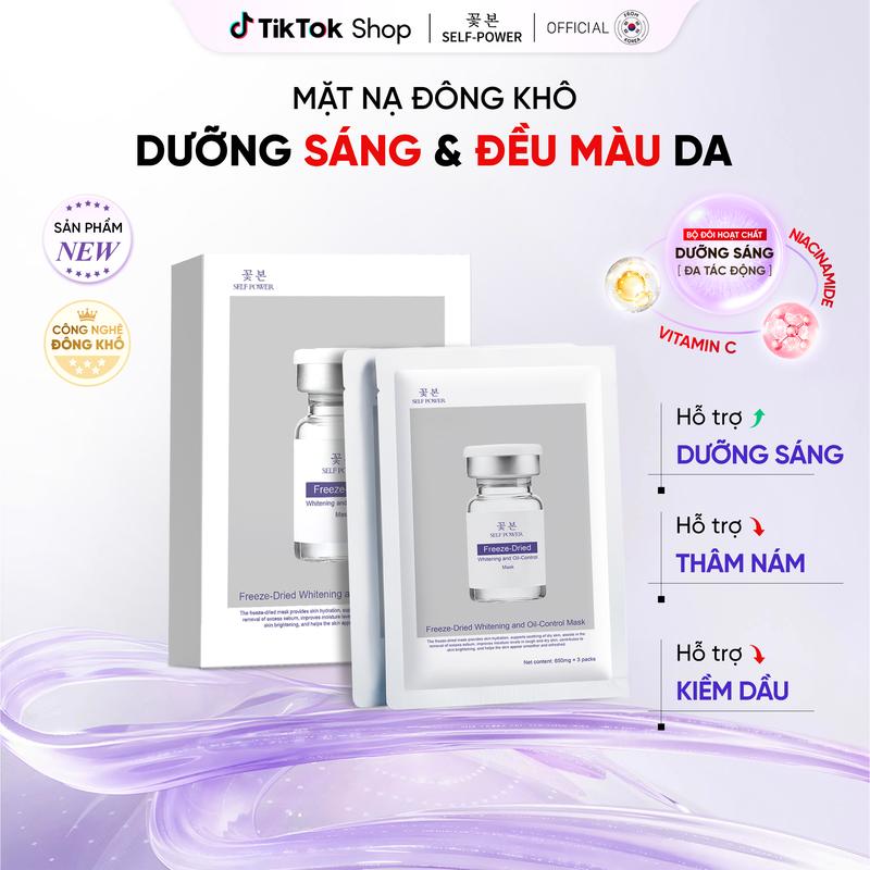  SELF POWER Mặt Nạ Sáng Da Công Nghệ Đông Khô Hàn Quốc Vitamin C & Niacinamide Hỗ Trợ Giảm Thâm Nám Đều Màu Sáng Mịn Da Kiểm Soát Dầu Giảm Kích Ứng Dành Cho Da Xỉn Màu Cho Nam Và Nữ 650mg 