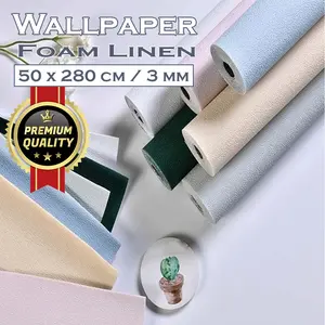 Wallpaper Linen Roll Aluminium Foil | Wallpaper Dinding 50cm X 280cm | Dekorasi Kamar | Sticker