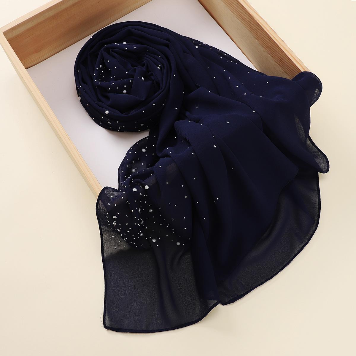 Malaysia Indonesia Pearl Chiffon material Baotou scarf rhinestone porcelain decorative fashion headscarf_voghion.com