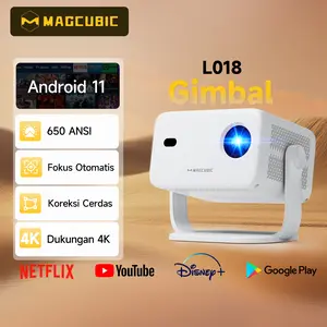Magcubic L018 Proyektor Auto Focus 650ANSI Dekode 4K Resolusi Native 1080P WiFi6 BT5.2 Speaker HiFi Terintegrasi Android 11 Koreksi Keystone Otomatis Sepenuhnya Portabel untuk Menonton Film Luar Ruangan Airmouse Cerdas
