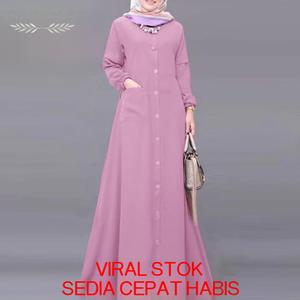 Gaun Muslimah, untuk Wanita Muslim, Gaun A-Line yang Elegan, Gaun Maxi Polos, Sesuai untuk Dipakai Semasa Hari Raya.