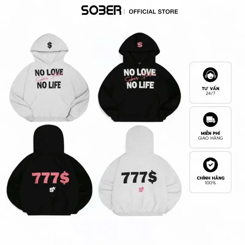 Áo Hoodie Form Boxy NOLOVE-NOLIFE 777 / Chính Hãng Sober / Unisex / Nỉ Bông 0