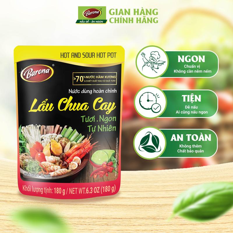 Gia Vị Nước Dùng Lẩu Chua Cay Barona 180g tươi ngon chuẩn vị không cần nêm nếm
