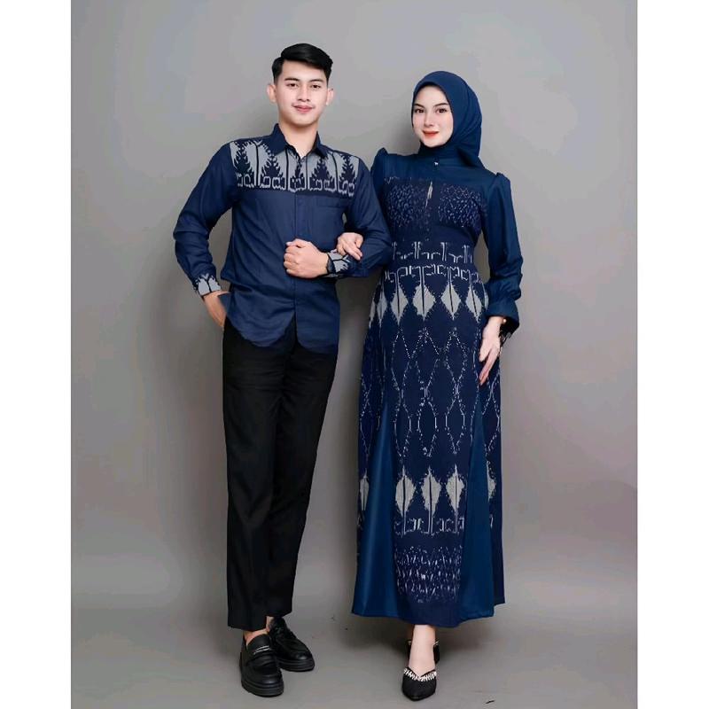 Baju Couple Gamis Tenun Troso, Dress Tenun Kondangan Pesta Formal Hitam Kombinasi, Baju Kekinian Pasangan Lebaran Kemeja Tenun B67 1