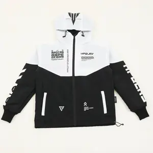 HypeGlory Jaket Parka Outdoor Waterproof Bomber Windbreaker Pria Wanita Black White Sablon PVC Sport