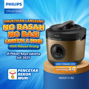 Philips Rice Cooker Penanak Nasi 1.8 L - 3000 Premium Series HD3211/32 - Gold - Bakuhanseki Inner Pot - Anti lengket - FreshDefense Technology - Nasi No Basi hingga 48 Jam - 400 Watt