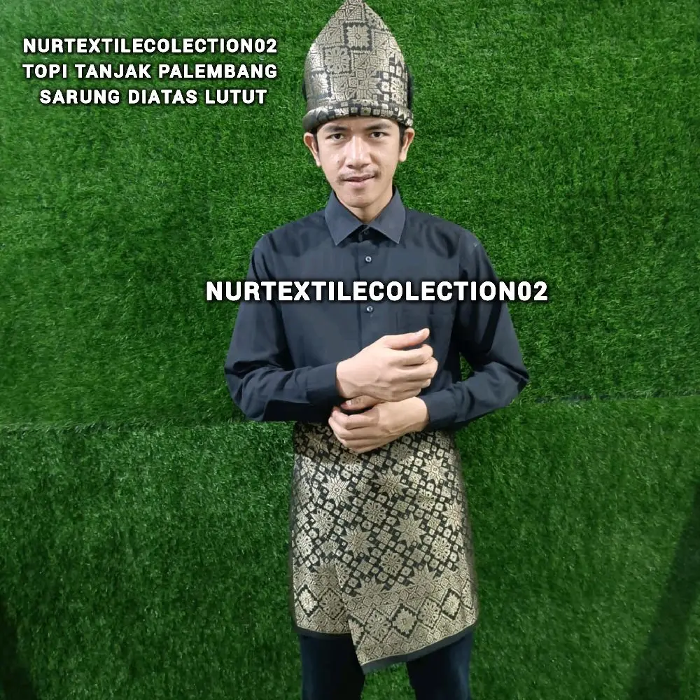 Satu set Rumpak atau sarung & topi tanjak ukuran dewasa khas Palembang siap pakai/kain songket palembang