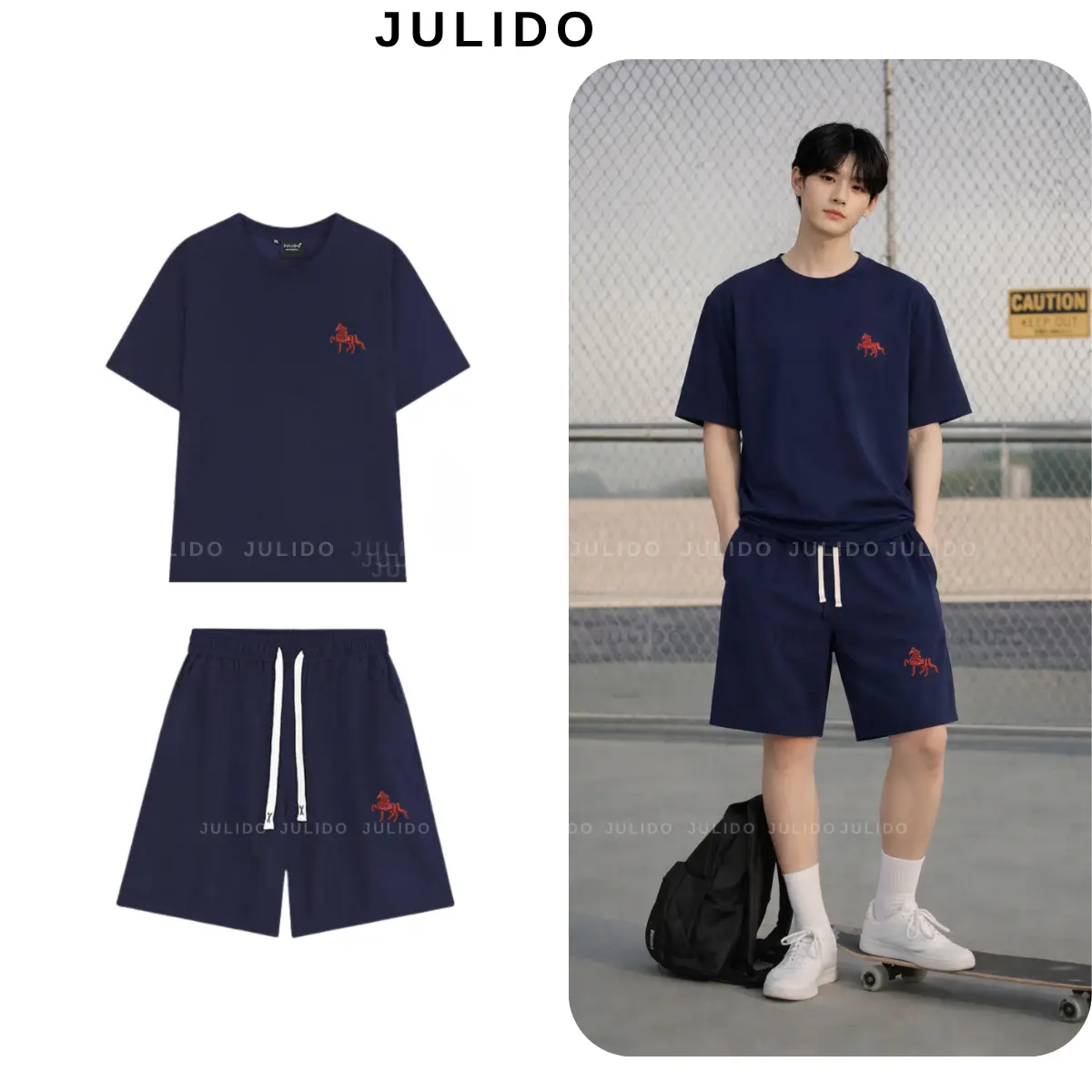 COMBO 2 Bộ quần áo thể thao nam nữ JULIDO logo thêu, chất liệu vải Waffle thoáng mát, thấm hút mồ hôi.