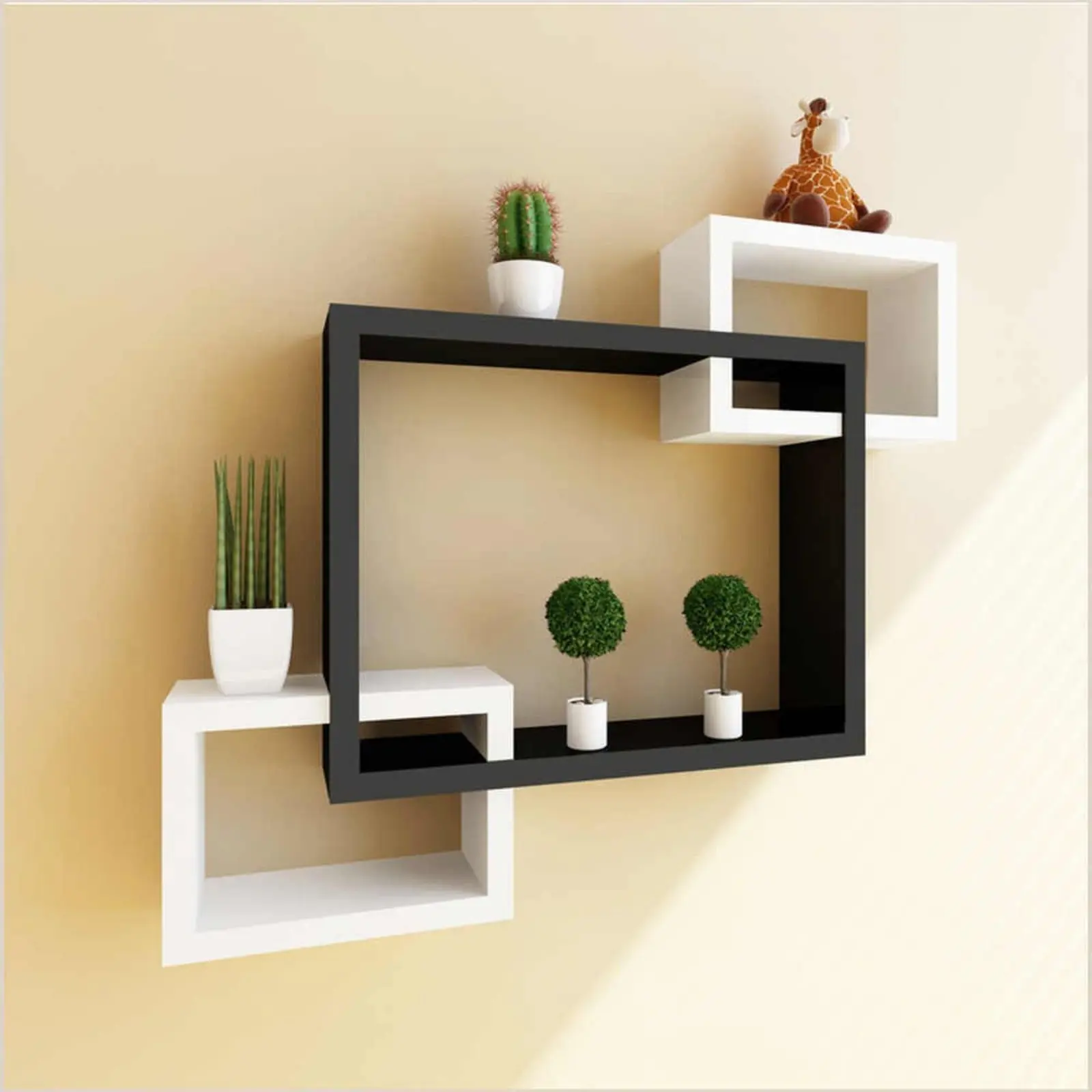 RAK DINDING AESTHETIC MINIMALIS, HIASAN DINDING KAYU SEGIEMPAT RAK HIASAN DINDING KOTAK GANDENG, RAK DINDING PERSEGI ASLI KAYU MK DEKOR Merah