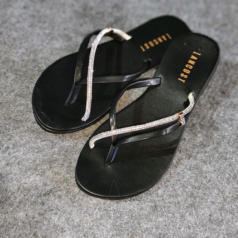 Sendal Jepit Wanita Kristal Blink Blink Elegan Hari Raya Series - Cewek, Hak 1cm, Warna Hitam, Ukuran 37-40 - Sandal 4