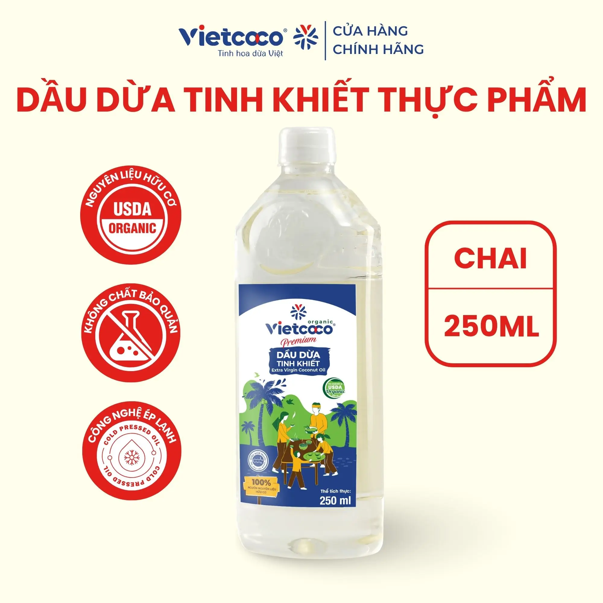 Dầu dừa tinh khiết Organic VIETCOCO - 250ml