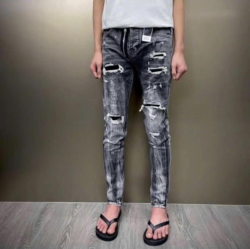 Quần jean nam đê quyy xám khói rách vá mix khóa vẩy sơn mẫu mới trẻ trung cá tính-TRÚC ANH SHOP