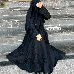 ABAYA KIRANI MOZAIK bahan furshan sily kombinasi sanaz kirani daun dan merak Gamis hitam khas arab Payet Mewah Turkey abaya malika dubai Muslimah Casual