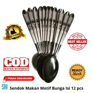 [BISA COD] PROMO Sendok Makan Motif Ukiran Bunga Isi 12 Sendok Bunga Stainless Tebal Anti Karat Berkualitas