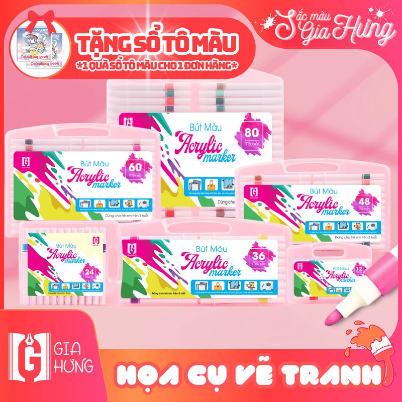 [TẶNG QUÀ] Bộ 12/24/36/48/60/80/100/120 Màu Acrylic Gia Hưng Vẽ Lên Mọi Chất Liệu Chồng Màu Vẽ Không Lem - Set Bút Màu Vẽ Cho Bé