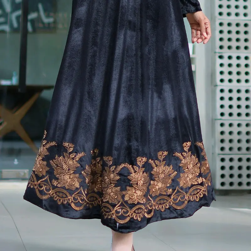 Gamis Abaya Bludru Premium Motif Bunga Mawar Terbaru Mewah Cantik Muslim Wanita Hitam Arab Dress Turki - Syari,Remaja Tangan Lembut Bordir 1