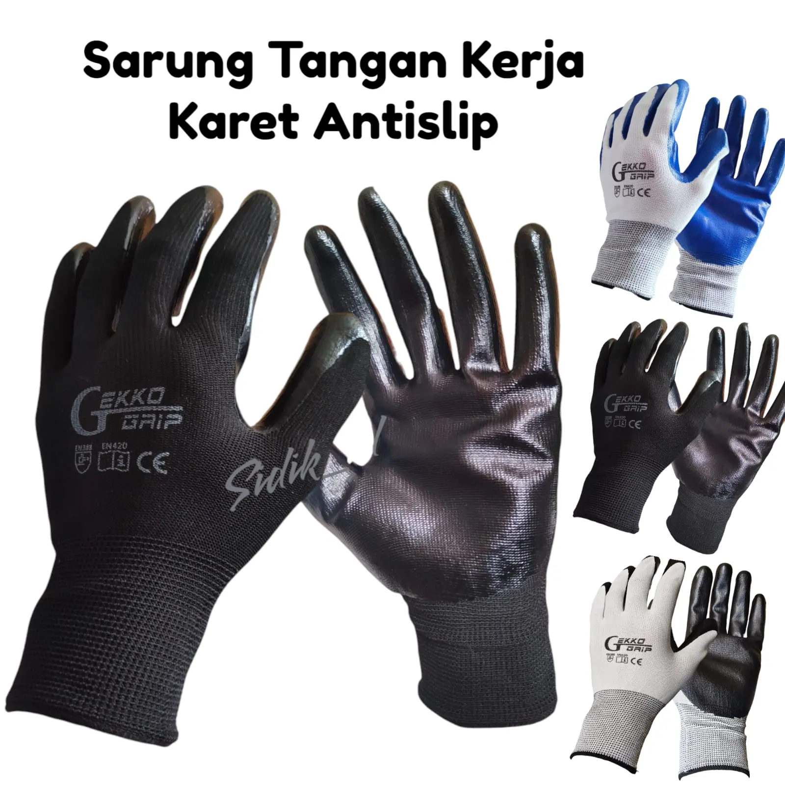 12 Pasang sarung Tangan Karet Kerja Latex Telapak Antislip Hitam Pelindung Tangan Bekerja